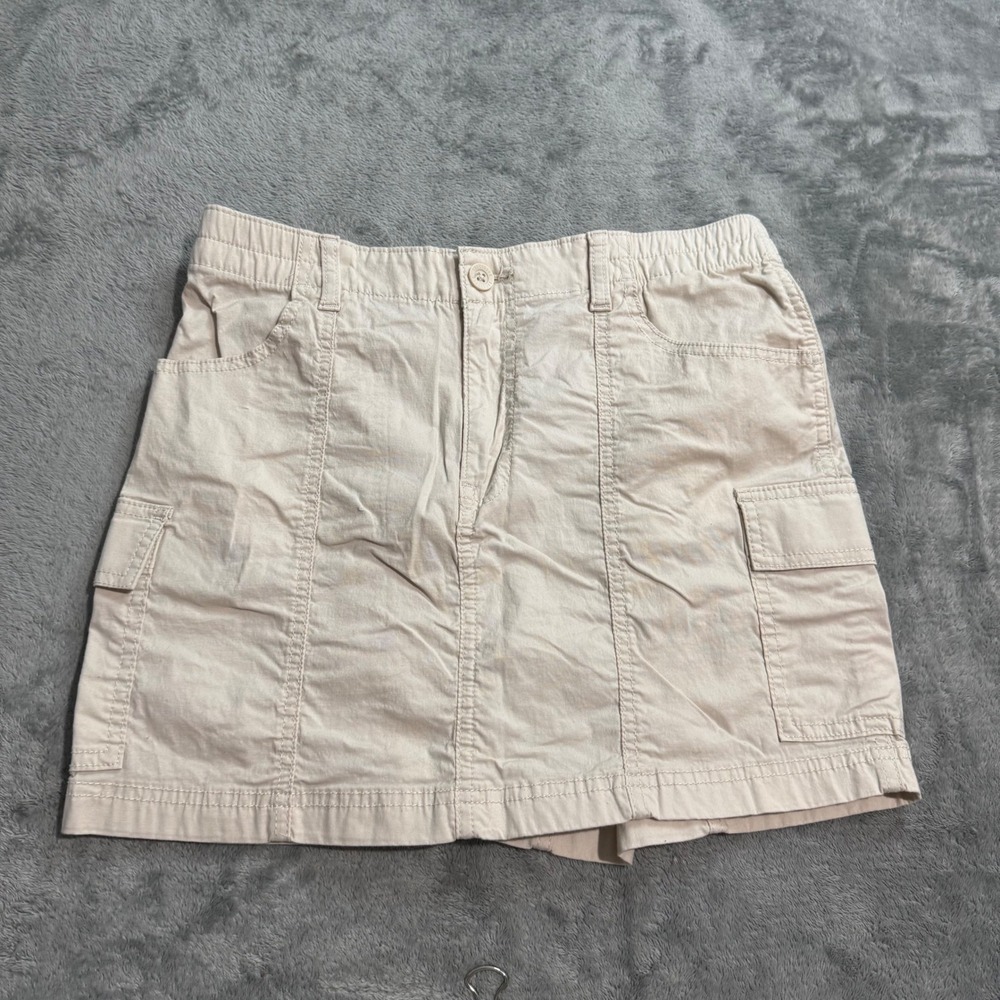 Hollister High Rise Cargo Mini Skirt Tan Khaki Stretch Utility Pockets Small